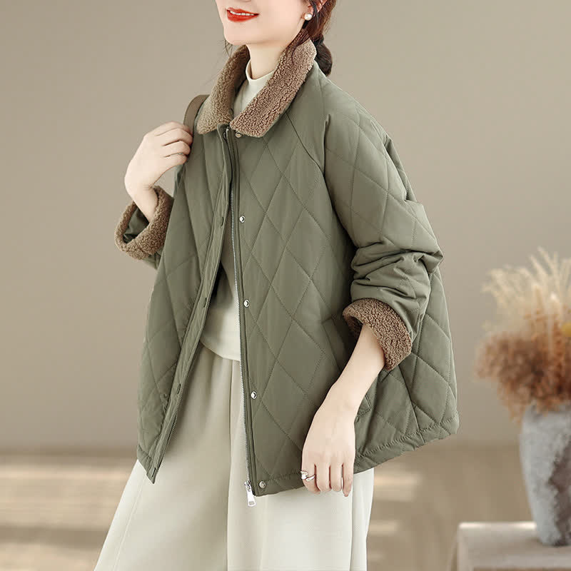 Buddha Stones Winter Casual Vintage Button-Up Geometric Rhombus-shaped Lines Women's Jacket With Pockets - image 3