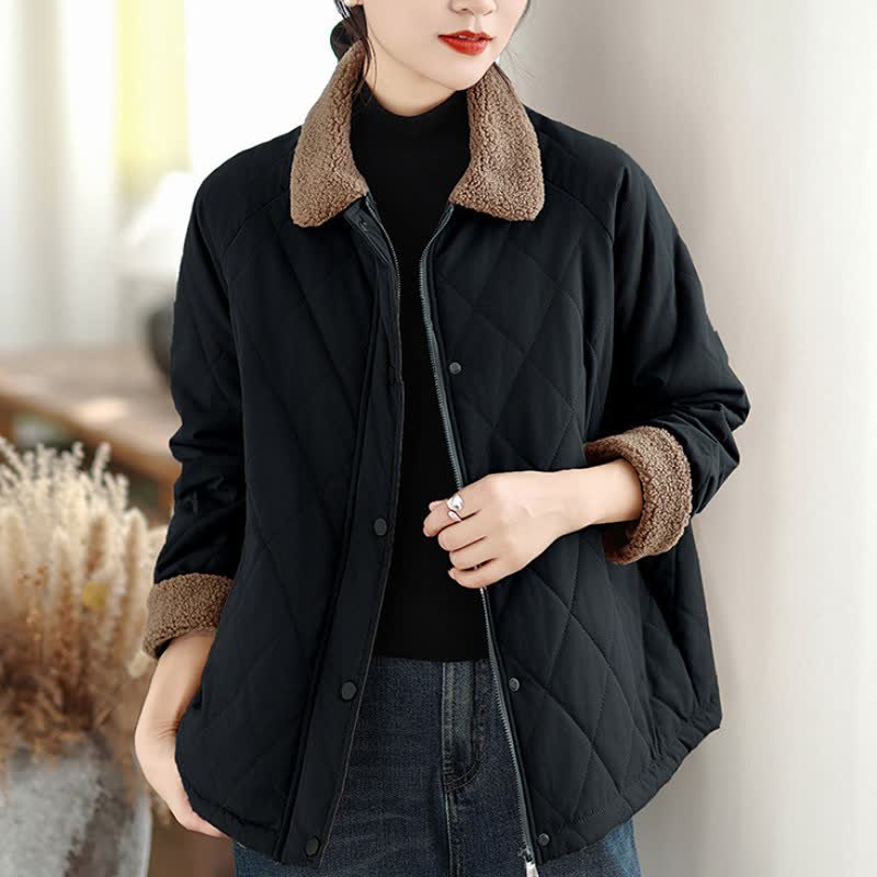Buddha Stones Winter Casual Vintage Button-Up Geometric Rhombus-shaped Lines Women's Jacket With Pockets - image 17