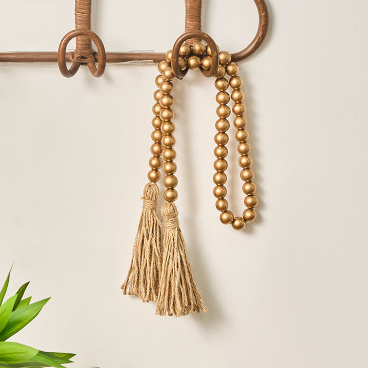 Buddha Stones Gold Rustic Wooden Bead Garland with Tassels Mindful Living Decor - image 6