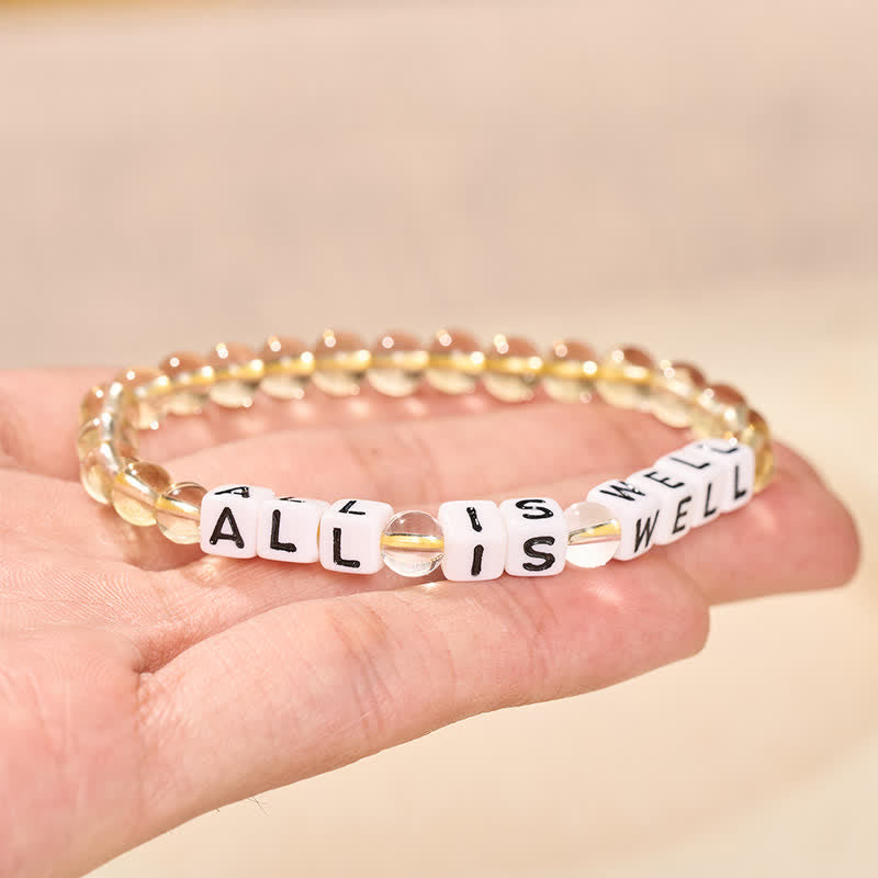 Buddha Stones Citrine Clear Quartz ALL IS WELL Letters Beads Pleasure Bracelet - image 2