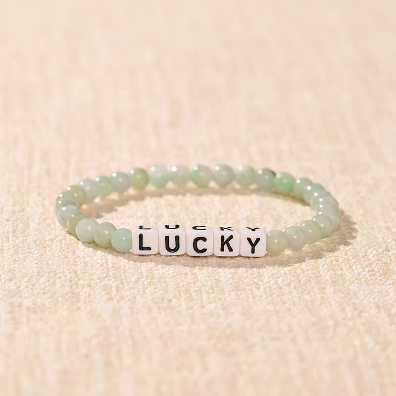 Buddha Stones Jade LUCKY Letters Beads Abundance Bracelet - image 1
