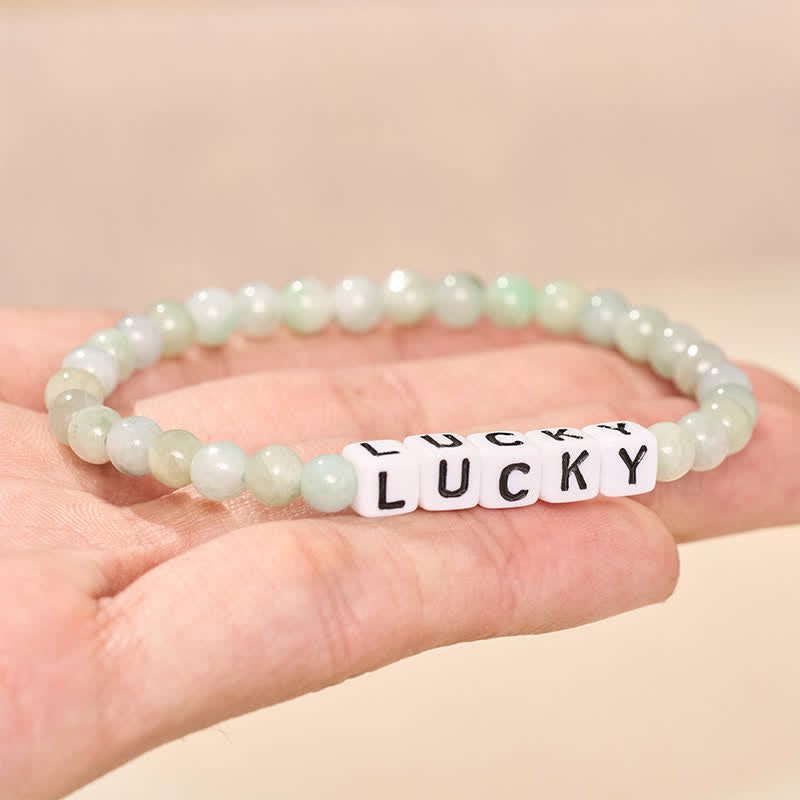 Buddha Stones Jade LUCKY Letters Beads Abundance Bracelet - image 2