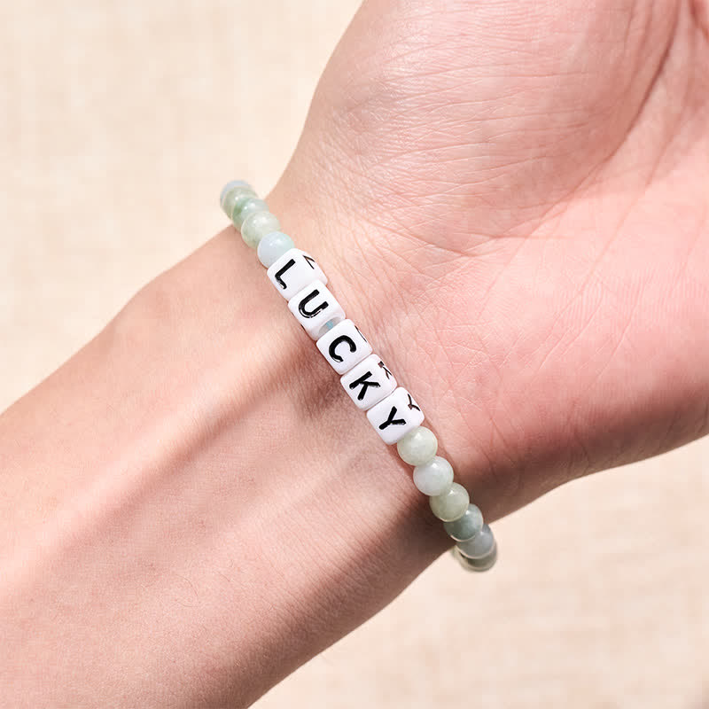 Buddha Stones Jade LUCKY Letters Beads Abundance Bracelet - image 3