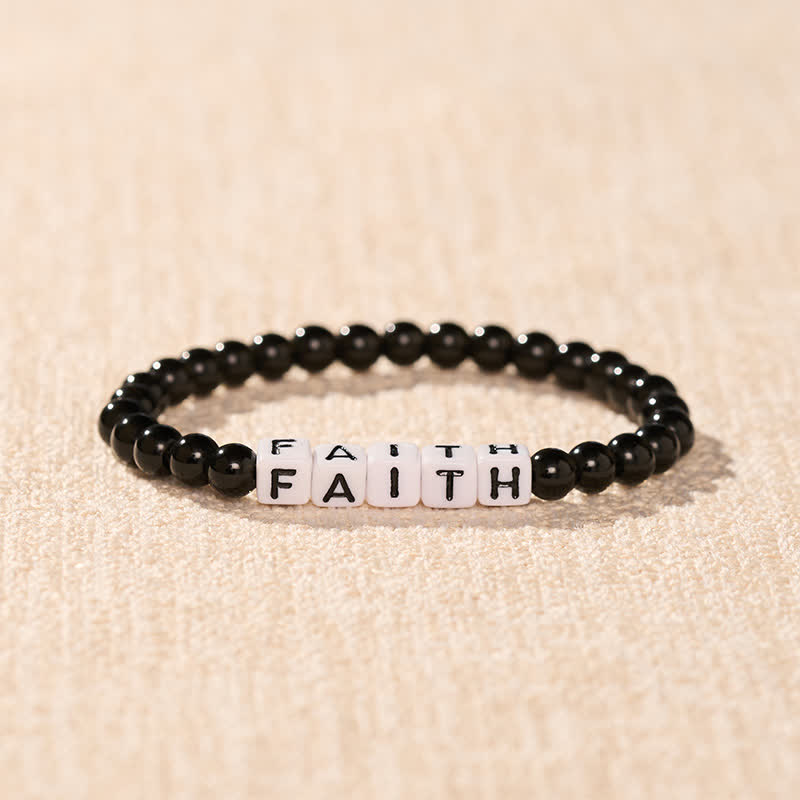 Buddha Stones Black Obsidian FAITH Letters Beads Purification Bracelet - image 1