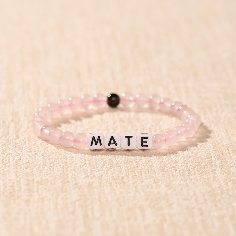 Buddha Stones Black Obsidian Rose Quartz SOUL & MATE Letters Couple Relationships Bracelet - image 9
