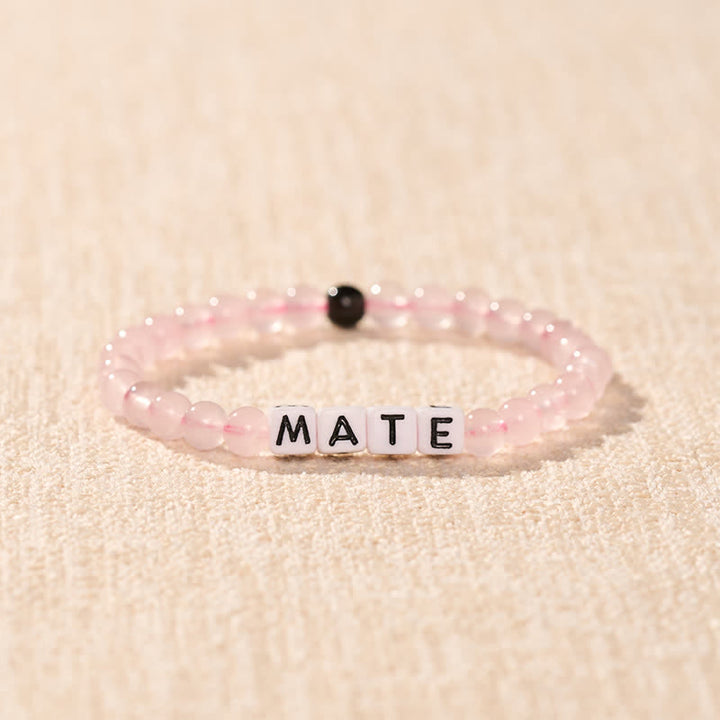 Buddha Stones Black Obsidian Rose Quartz SOUL & MATE Letters Couple Relationships Bracelet - image 9