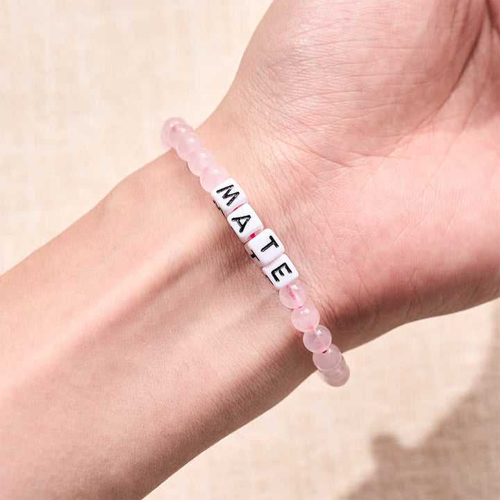 Buddha Stones Black Obsidian Rose Quartz SOUL & MATE Letters Couple Relationships Bracelet - image 11