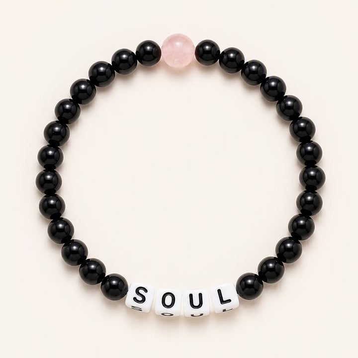 Buddha Stones Black Obsidian Rose Quartz SOUL & MATE Letters Couple Relationships Bracelet - Black Obsidian(Men's Style) - image 1