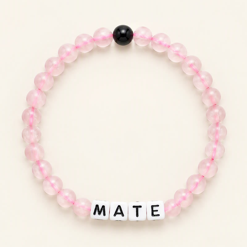 Buddha Stones Black Obsidian Rose Quartz SOUL & MATE Letters Couple Relationships Bracelet - Rose Quartz(Women's Style) - image 8