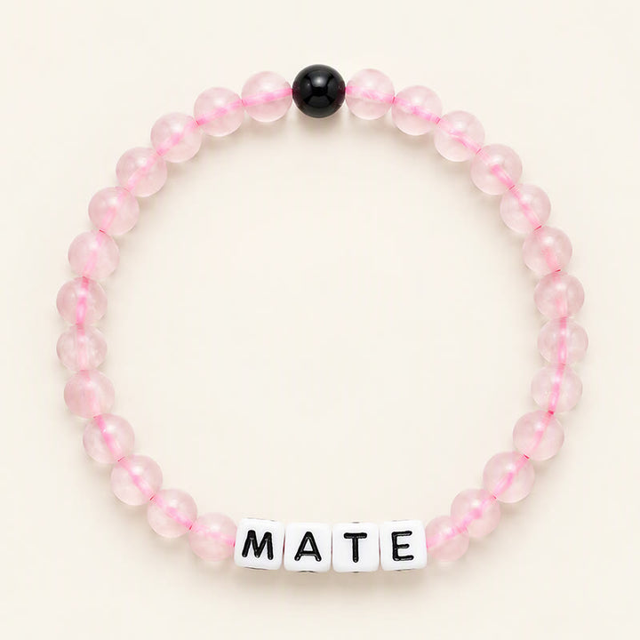 Buddha Stones Black Obsidian Rose Quartz SOUL & MATE Letters Couple Relationships Bracelet - Rose Quartz(Women's Style) - image 8