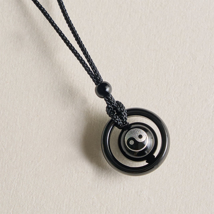 Buddha Stones Black Onyx Black Obsidian Yin Yang Pendant Balance Necklace - image 3