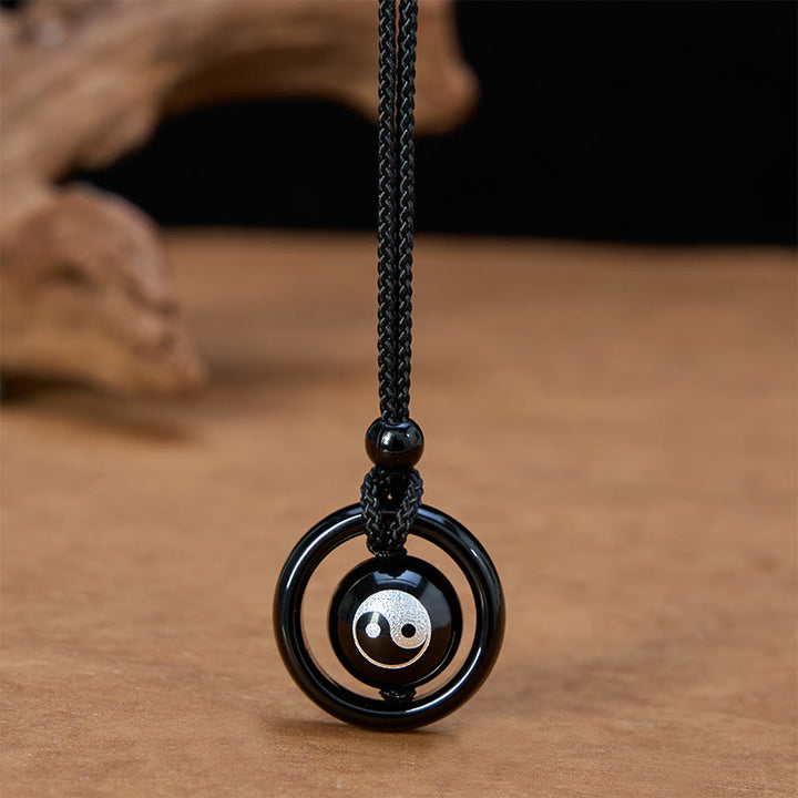 Buddha Stones Black Onyx Black Obsidian Yin Yang Pendant Balance Necklace - Yin Yang (Necklace Length: 23.6 in / 60 cm) - image 0
