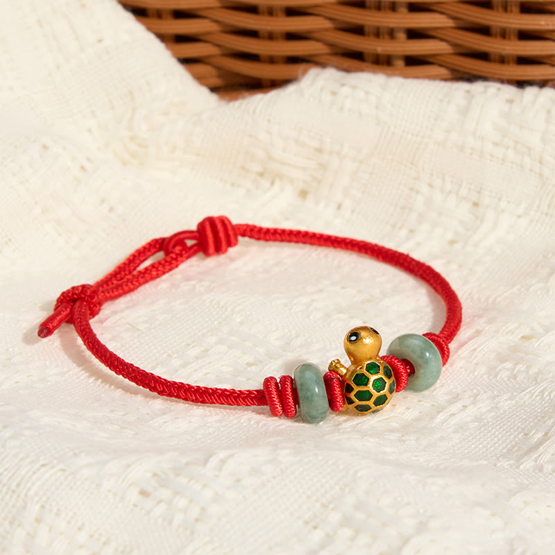 Buddha Stones Copper Turtle Jade Blessing Red String Lucky Bracelet - image 4