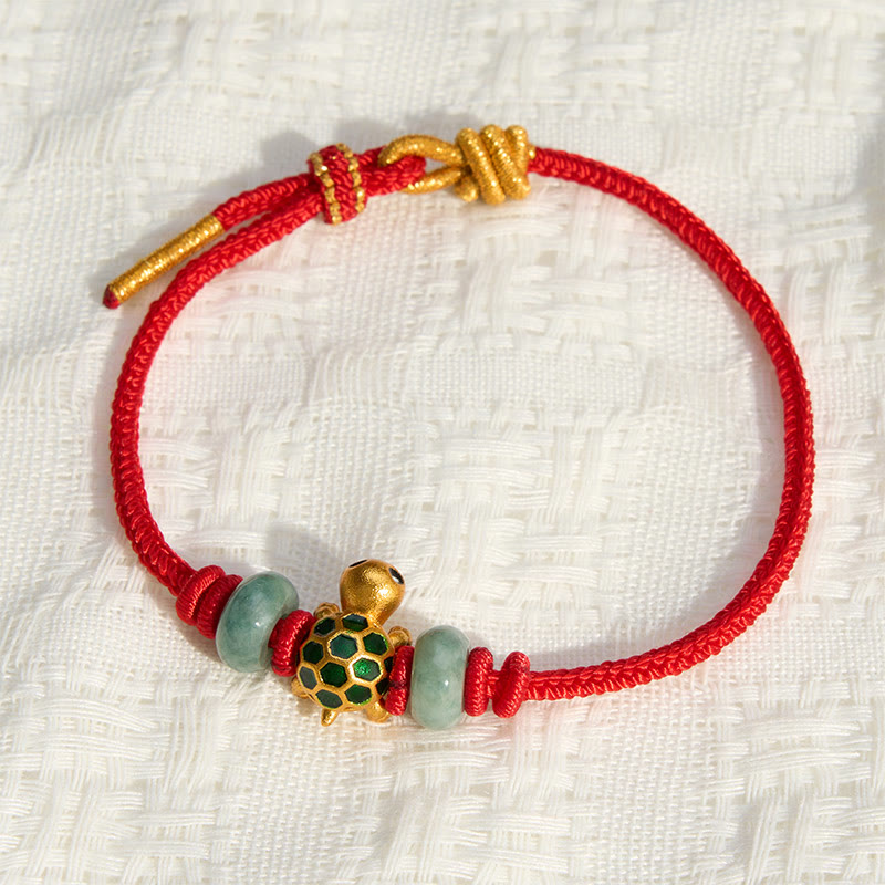 Buddha Stones Copper Turtle Jade Blessing Red String Lucky Bracelet - image 14