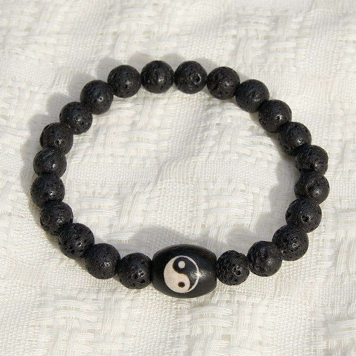 Buddha Stones Lava Rock Black Onyx Yin Yang Bead Support Bracelet - image 1