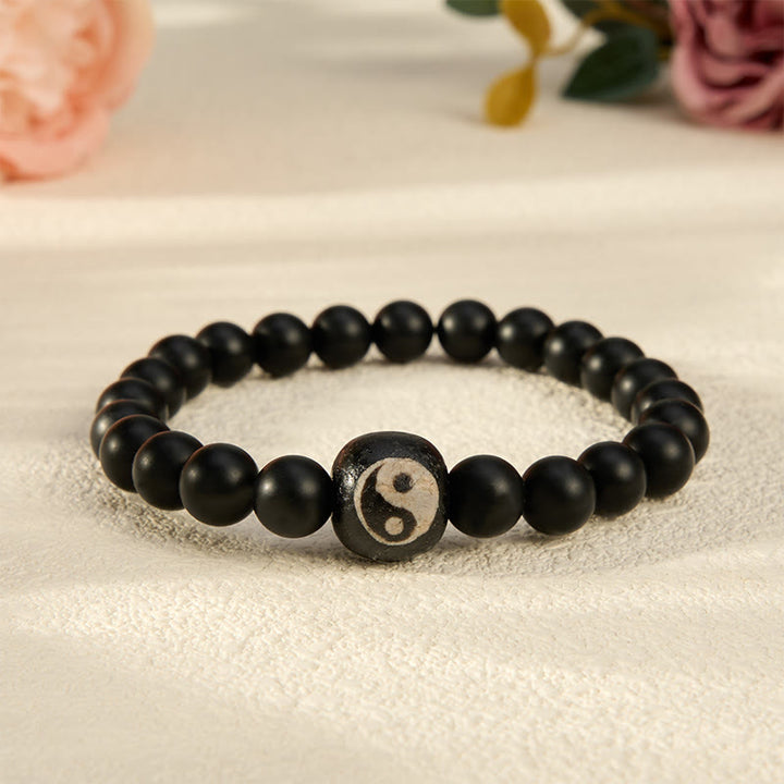 Buddha Stones Black Onyx White Turquoise Yin Yang Balance Round Bead Bracelet - Black Onyx - 5.9–6.3 in (15–16 cm) - image 16