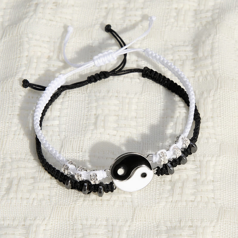 Buddha Stones 2pcs Yin Yang Hematite Support Adjustable Couple Bracelet - image 2