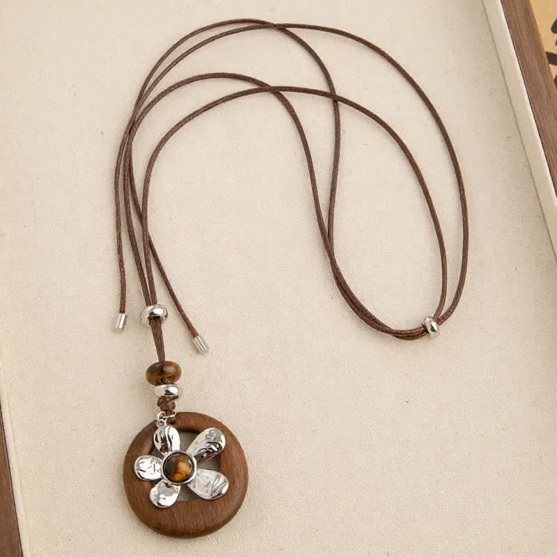 Buddha Stones Vintage Sandalwood Grounding Floral Pendant Protection Necklace - image 1
