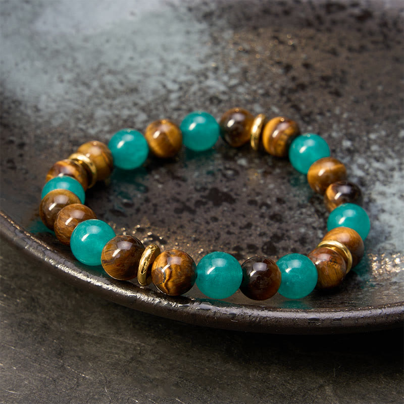 Buddha Stones Tiger Eye Amazonite Beaded Strength Bracelet - image 2