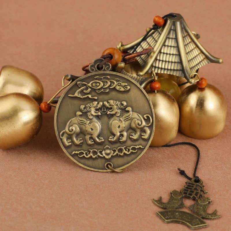 Buddha Stones Two-Tier Solid Copper Pi Xiu Bagua Koi Fish Wealth Bells & Chimes - Pi Xiu - image 0