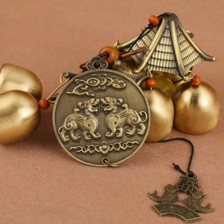 Buddha Stones Two-Tier Solid Copper Pi Xiu Bagua Koi Fish Wealth Bells & Chimes - Pi Xiu - image 0