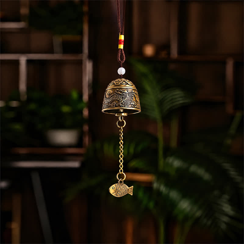 Buddha Stones Copper Double Dragon Koi Fish Good Fortune Bells & Chimes - image 3