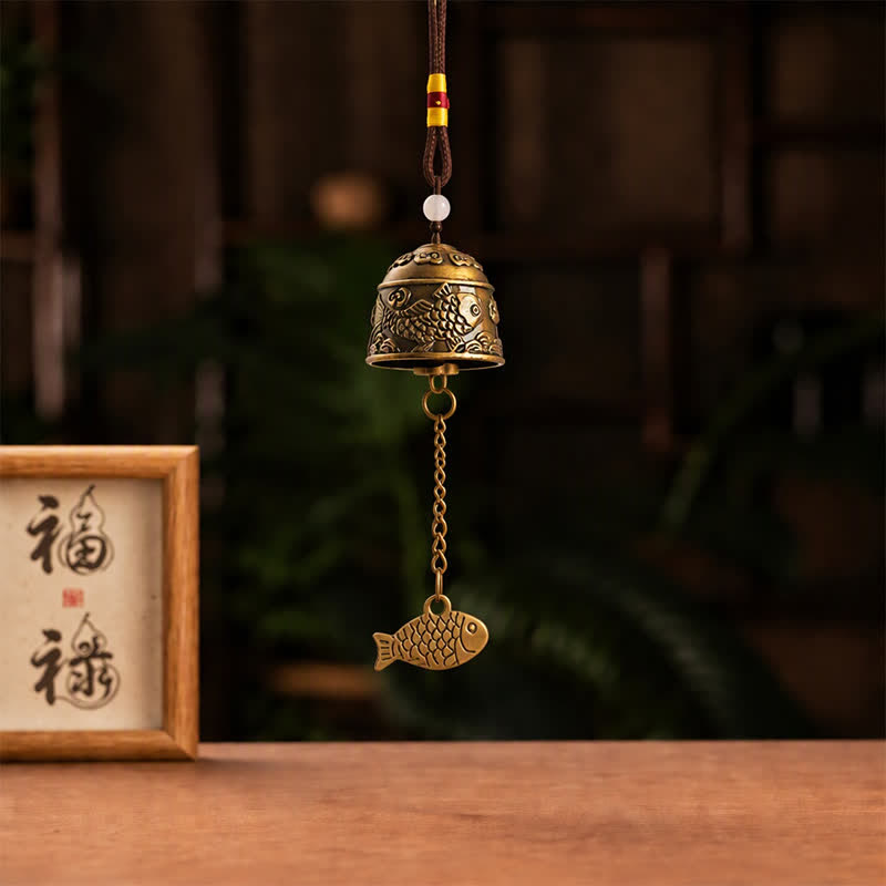 Buddha Stones Copper Double Dragon Koi Fish Good Fortune Bells & Chimes - image 9