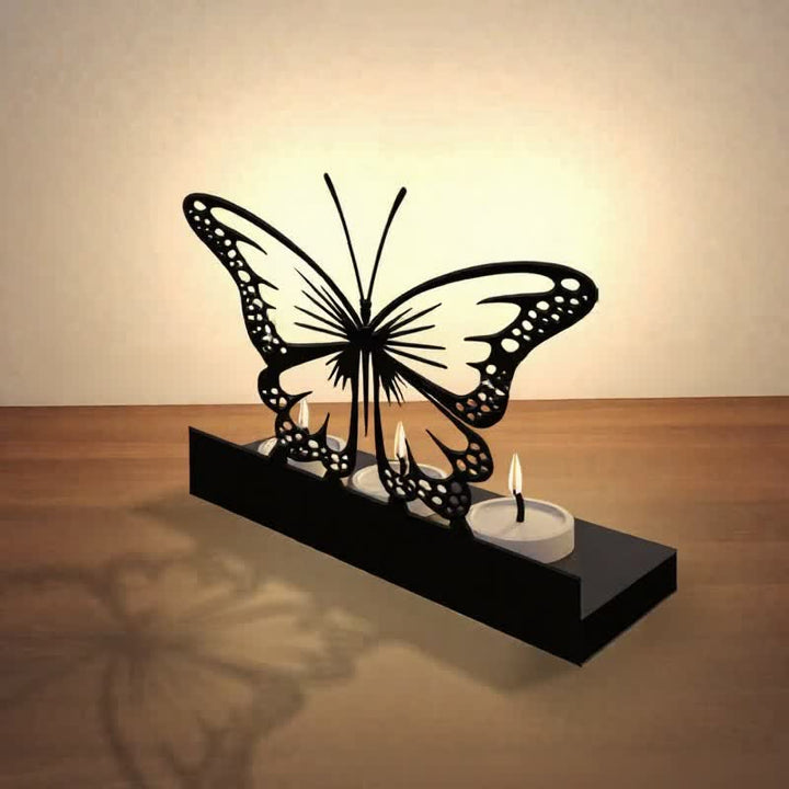 Buddha Stones Black Iron Butterfly Transformation Three Light Candle Holder - image 3
