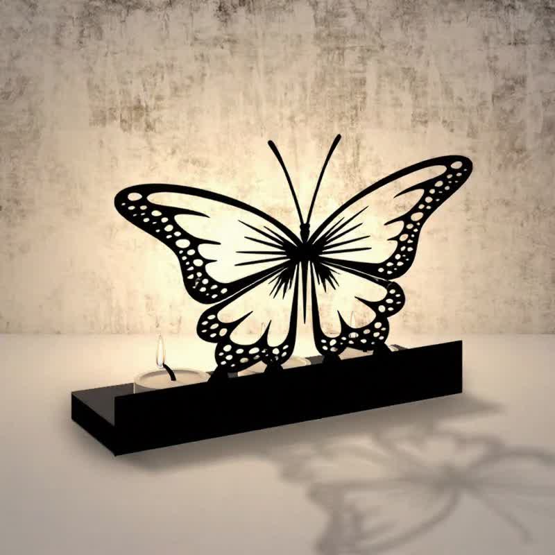 Buddha Stones Black Iron Butterfly Transformation Three Light Candle Holder - image 4