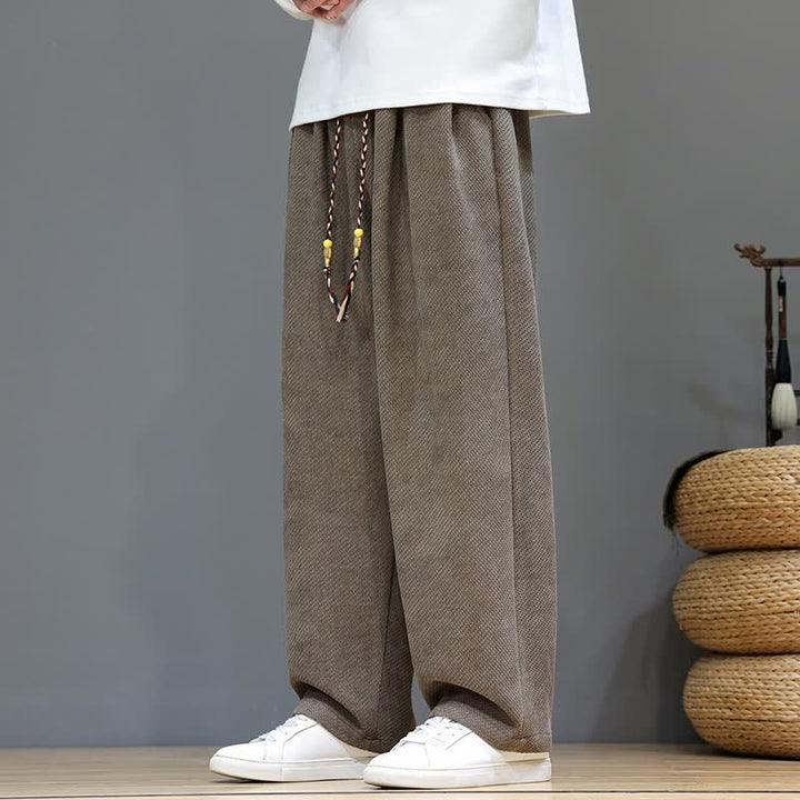 Buddha Stones Fall Winter Casual Vintage Drawstring Solid Long Pants Men's Straight Leg Pants With Pockets - image 1