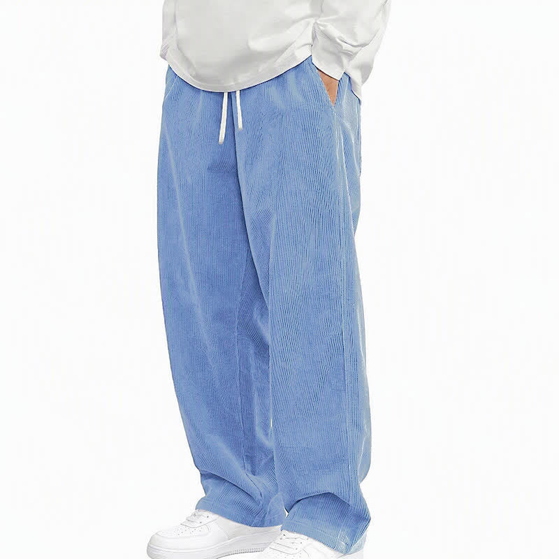 Buddha Stones Fall Winter Casual Drawstring Solid Corduroy Long Pants Men's Straight Leg Pants With Pockets - LightSkyBlue - US/UK/AU48, EU58 (5XL) - image 3