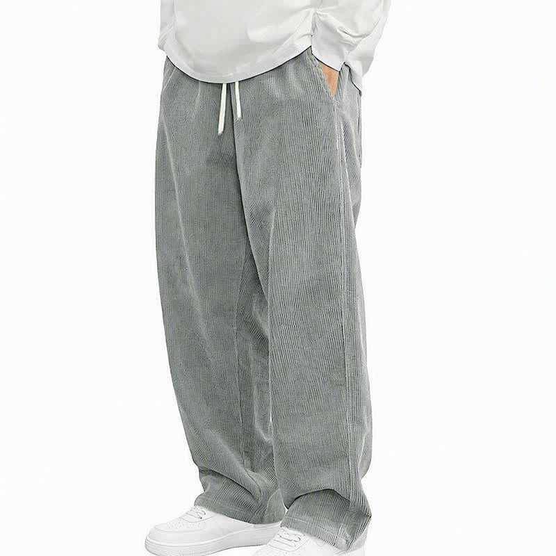 Buddha Stones Fall Winter Casual Drawstring Solid Corduroy Long Pants Men's Straight Leg Pants With Pockets - Gray - US/UK/AU48, EU58 (5XL) - image 0