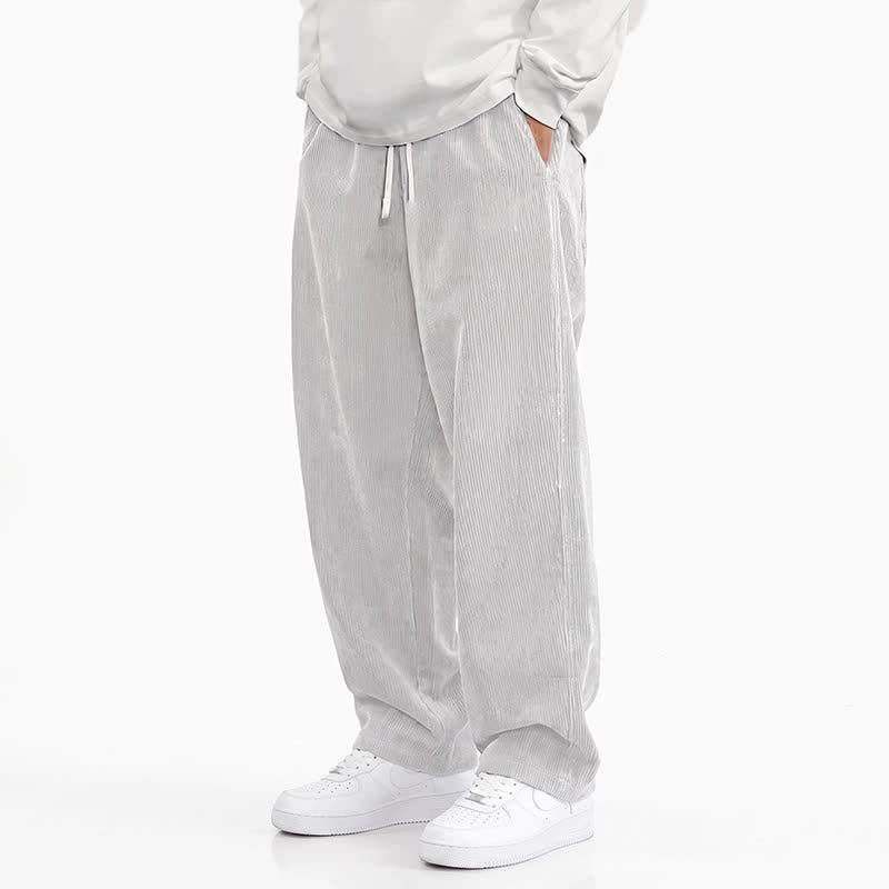Buddha Stones Fall Winter Casual Drawstring Solid Corduroy Long Pants Men's Straight Leg Pants With Pockets - White - US/UK/AU48, EU58 (5XL) - image 9