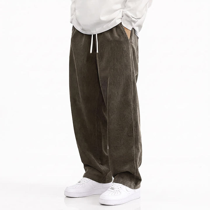 Buddha Stones Fall Winter Casual Drawstring Solid Corduroy Long Pants Men's Straight Leg Pants With Pockets - SaddleBrown - US/UK/AU48, EU58 (5XL) - image 4