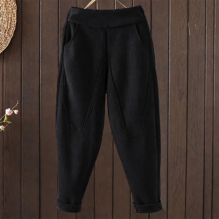 Buddha Stones Winter Casual Solid Cotton Ankle Pants Women's Tapered Pants With Pocket - Black - US12, UK/AU16, EU44 (3XL) - image 0