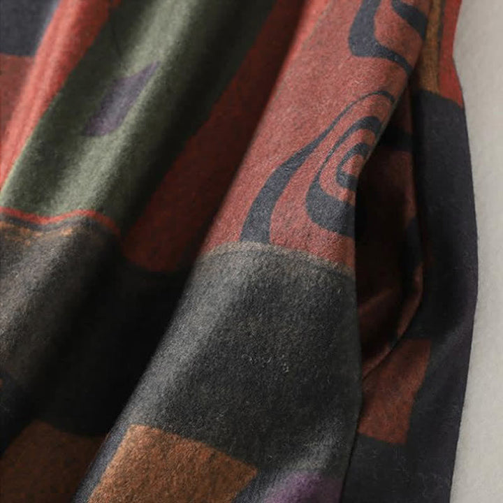 Buddha Stones Fall Winter Vintage Boho Geometric Patchwork Abstract Cotton Women's Long Sleeve Dress With Pockets - image 6