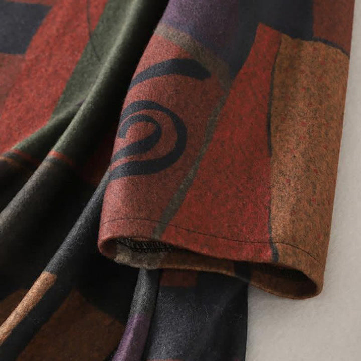 Buddha Stones Fall Winter Vintage Boho Geometric Patchwork Abstract Cotton Women's Long Sleeve Dress With Pockets - image 5