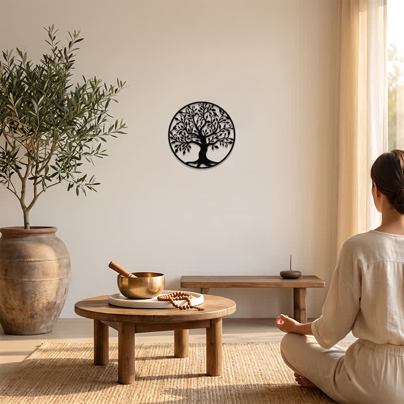 Buddha Stones Round Metal Tree of Life Unity Meaningful Symbols Wall Art - image 5