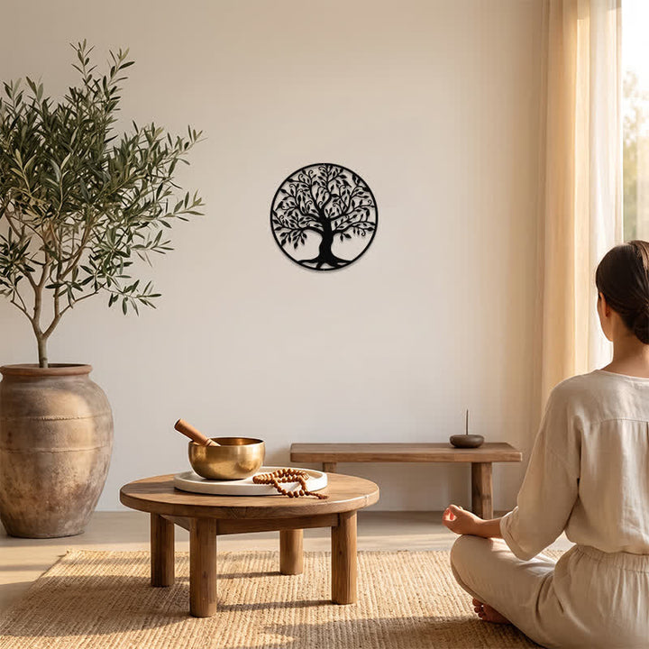 Buddha Stones Round Metal Tree of Life Unity Meaningful Symbols Wall Art - image 5