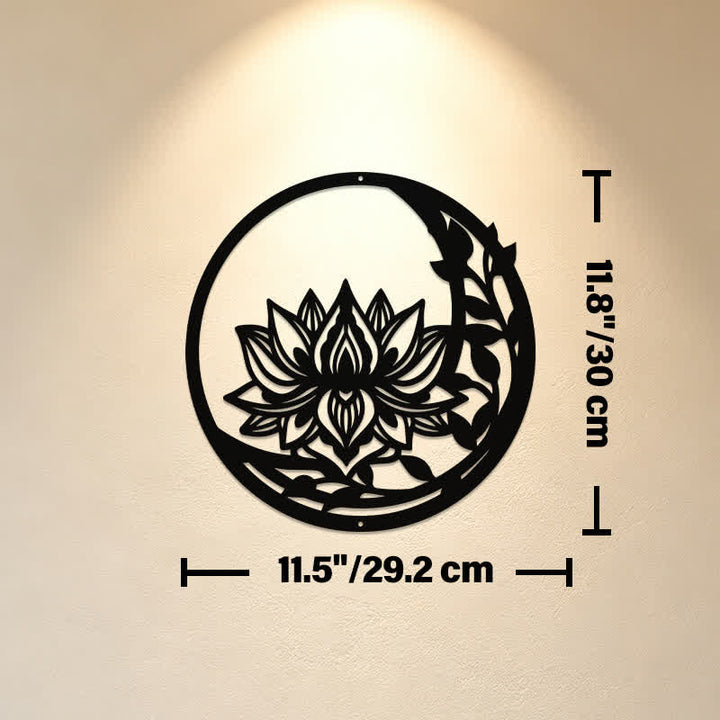 Buddha Stones Round Lotus Purity Metal Meaningful Symbols Wall Art - Approx. 29.2cm x 30cm x 0.1cm / 11.50in x 11.81in x 0.04in - image 4