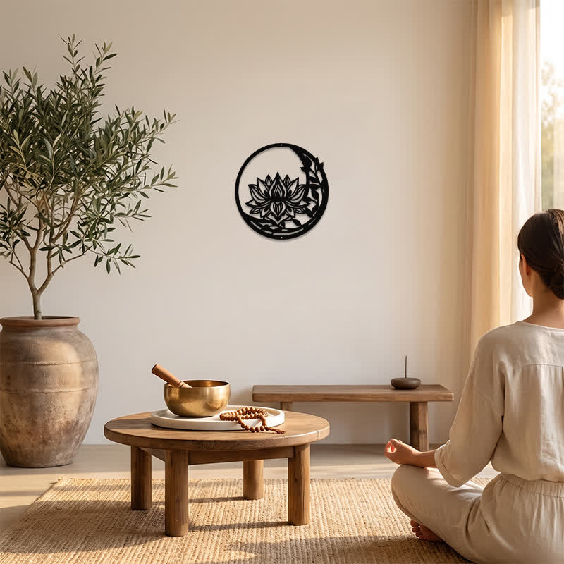 Buddha Stones Round Lotus Purity Metal Meaningful Symbols Wall Art - image 5