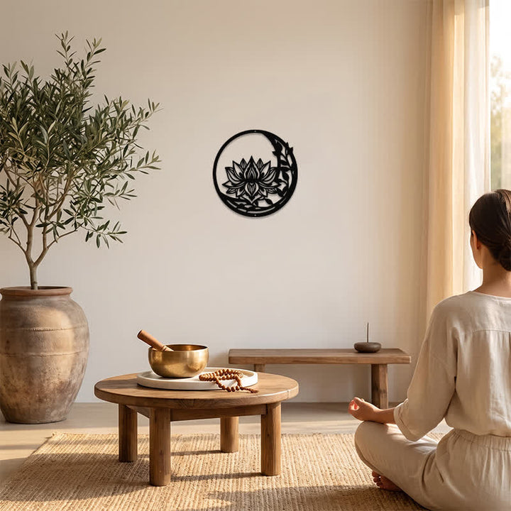 Buddha Stones Round Lotus Purity Metal Meaningful Symbols Wall Art - image 5