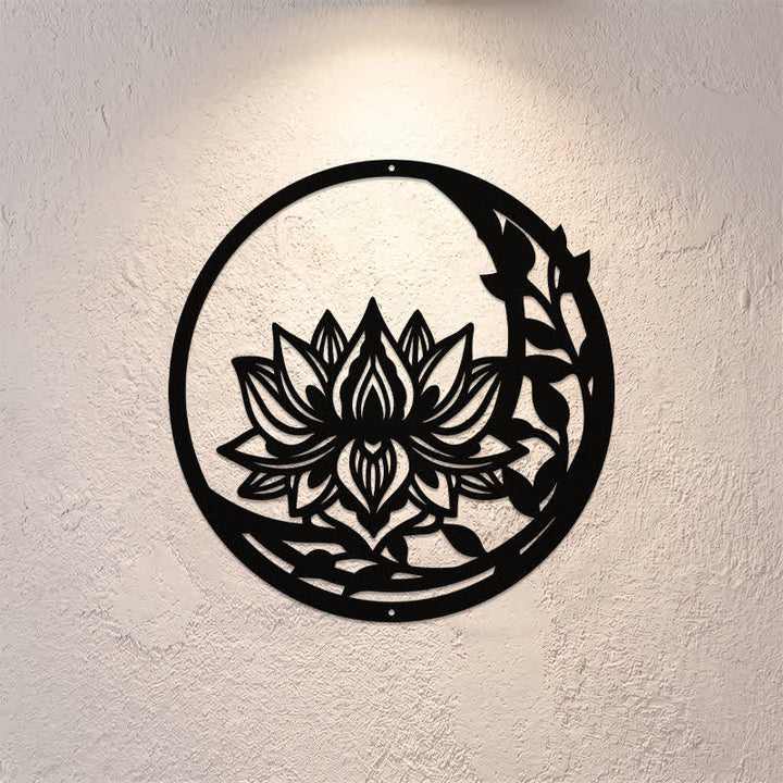 Buddha Stones Round Lotus Purity Metal Meaningful Symbols Wall Art - image 0
