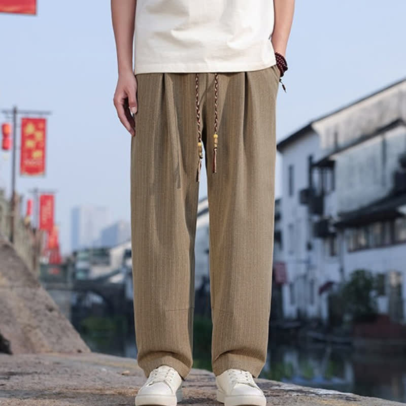 Buddha Stones Spring Fall Minimalist Casual Drawstring Solid Ankle Pants Men's Straight Leg Pants With Pockets - image 1