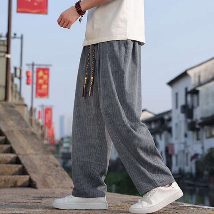 Buddha Stones Spring Fall Minimalist Casual Drawstring Solid Ankle Pants Men's Straight Leg Pants With Pockets - image 12