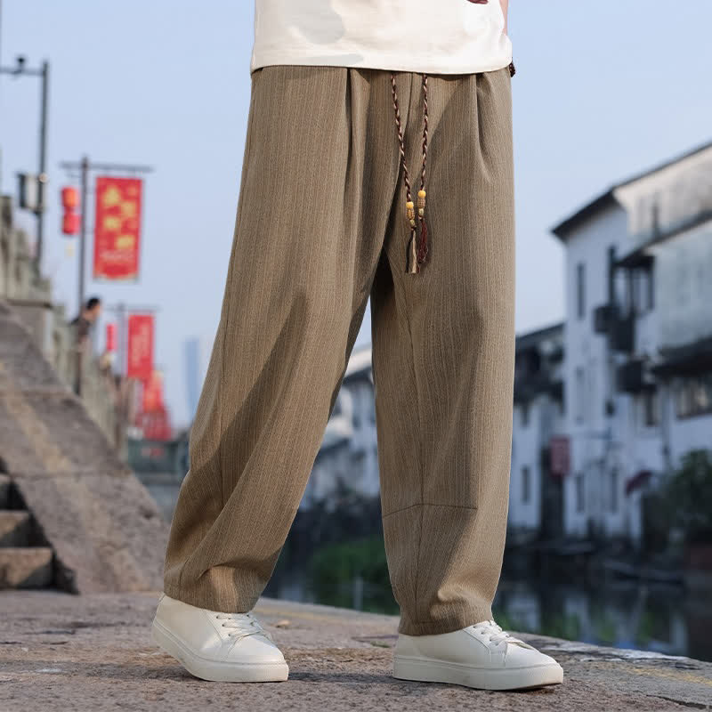 Buddha Stones Spring Fall Minimalist Casual Drawstring Solid Ankle Pants Men's Straight Leg Pants With Pockets - Tan - US/UK/AU46, EU56 (5XL) - image 0