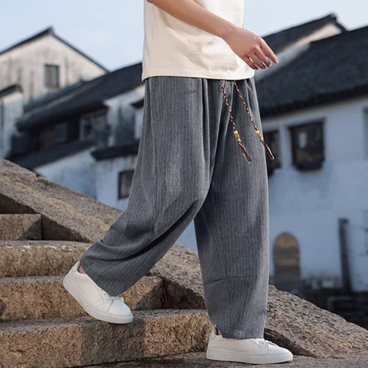 Buddha Stones Spring Fall Minimalist Casual Drawstring Solid Ankle Pants Men's Straight Leg Pants With Pockets - image 13