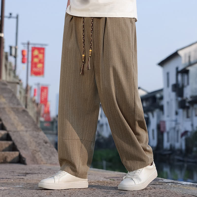 Buddha Stones Spring Fall Minimalist Casual Drawstring Solid Ankle Pants Men's Straight Leg Pants With Pockets - image 2
