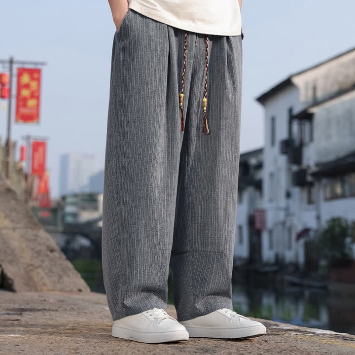 Buddha Stones Spring Fall Minimalist Casual Drawstring Solid Ankle Pants Men's Straight Leg Pants With Pockets - image 10