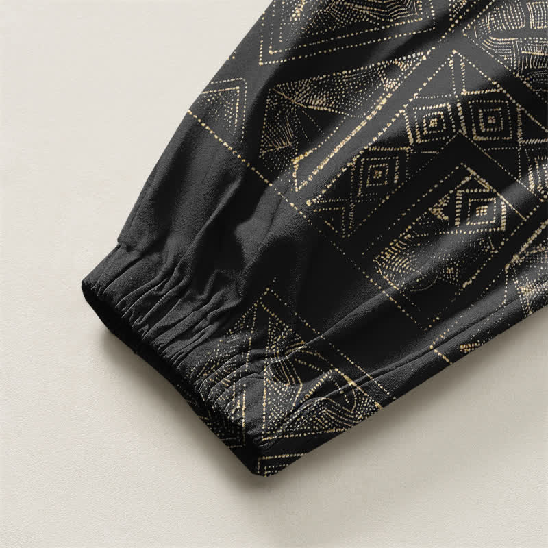 Buddha Stones Pure Cotton Ethnic Lattice Pattern Drawstring Men's Harem Pants With Pockets - image 16